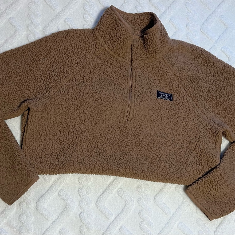 Abercrombie & Fitch Tan Sherpa Half-Zip